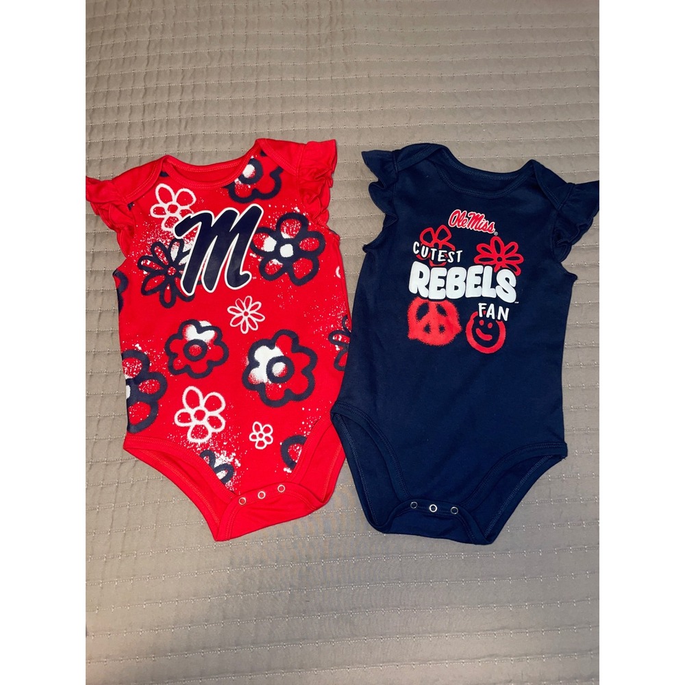 Gen2 Ole Miss Rebels Baby Bodysuits 2-Pack Red Navy Flutter Sleeve 24M